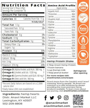 Anavii Hemp Hearts Protein - Nutrient-Rich Superfood for a Healthy Lifestyle - Buy Online on GoSupps.com