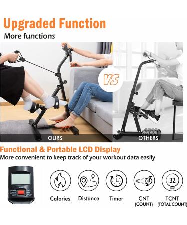 GOREDI Foldable Pedal Exerciser - Portable Under Desk Bike for Arm/Leg Workout - Mini Exercise Bike for Office & Seniors - LCD Monitor - Black/Orange - Buy Online on GoSupps.com
