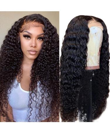 Deep Wave Human Hair Lace Front Wigs for Black Women 180% Density Brazilian Virgin Hair Deep Curly 4X4 Lace Front Wigs Pre Plucked with Baby Hair 24 Inch Natural Color (24 Inch,Lace Closure Wigs) 24 Inch 4x4 Deep Wave Wigs