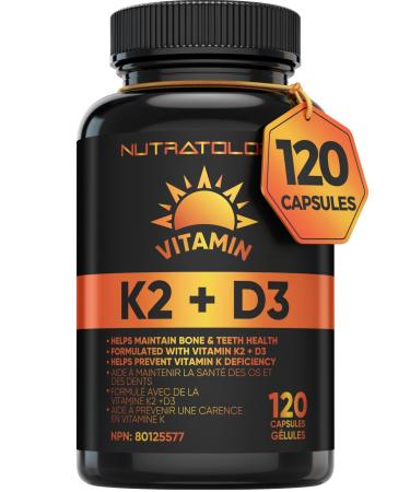 Vitamin K2 + D3 Highest Potency 120MCG/1000 IU - 120 Capsules - Helps Maintain Bone & Teeth Health - Formulated With MK-7 For Best Results - Immune System Support - Made In Canada 120 count (Pack of 1)