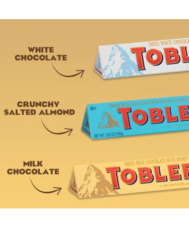 Toblerone Swiss Chocolate Gift Set - Milk, White, and Salted Caramel Almond Variety Pack - 9 Bars, 3.52 oz Each - Buy Online on GoSupps.com