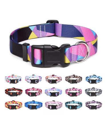 Suredoo dog collar adjustable soft & comfort nylon dog collar for small medium-sized dog puppies (L purple geometry) l (neck circumference 38-63 cm width 2.5 cm) purple geometry