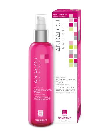 Andalou Naturals Toner 1000 Roses Biome Balancing Facial Toner Refreshing & Gentle on Sensitive Skin Rose-Biotic Blend to Help Protect & Strengthen Skin Barrier 6 Fl Oz Spray