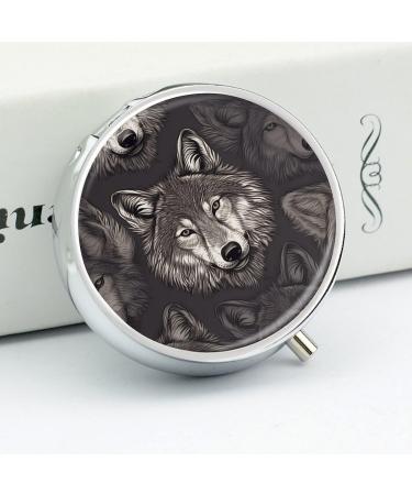 Travel Pill Box with Wolf Head Pattern | 3 Compartment Portable Pill Organizer for Purse & Pocket - Buy Online on GoSupps.com