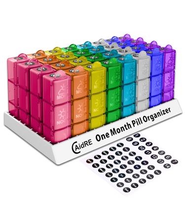 Monthly Pill Organizer 3 Times A Day 30 Day One Month Pill Organizer 31 Day Pill Organizer for Fish Oil Vitamins Supplements and Medications Multi-colored 3 Times a day