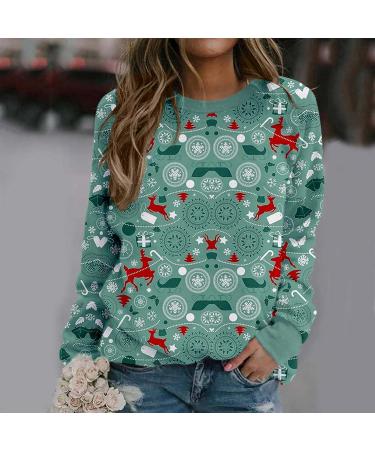 Kiasebu Women's Christmas Crewneck Sweatshirt - Vintage Graphic Long Sleeve Fall Sweater in Green | Small - Buy Online on GoSupps.com