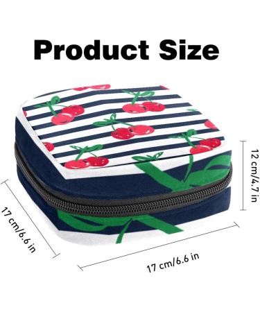 Stylish Menstruation Pad Bag with Zipper | Women's Tampon & Napkin Storage | Red Cherry Blue & White Stripes - Buy Online on GoSupps.com