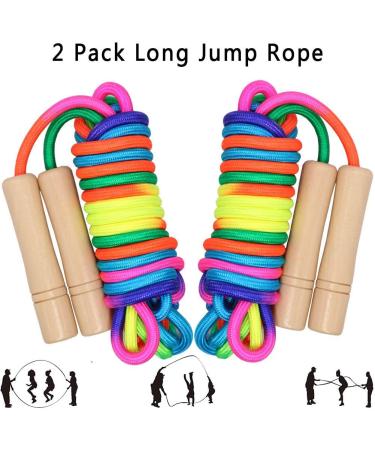 16ft Kids Jump Rope 2 Pack - Adjustable Double Dutch Skipping Rope with Wooden Handle - Rainbow Jumping Rope for Outdoor Fun and School Sports - Buy Online on GoSupps.com