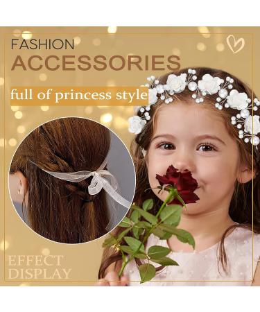 Tanfeine Kids Wedding Hair Accessories - Princess Headpiece with White Flower & Pearl Headband for Girls and Flower Girls Communion - Buy Online on GoSupps.com