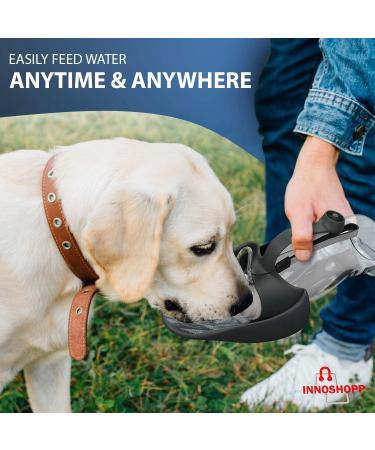 Innoshopp Dog Water Bottle - Portable & Leak Proof Dispenser for Dogs - BPA Free with Carabiner - Ideal for Walking, Hiking, Travel - Black - Buy Online on GoSupps.com