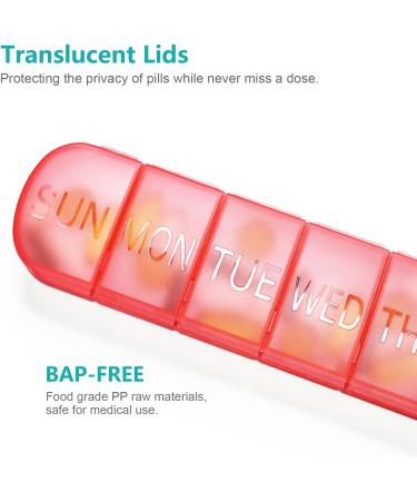 FHORAIN 7 Day Large Pill Box - Travel Friendly Daily Pill Organizer for Medicine, Vitamins, Fish Oil - Red - Buy Online on GoSupps.com