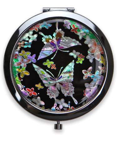 Mother of Pearl Compact Mirror with Magnification | Dual-Sided Travel Makeup Mirror with Floral Design | Traditional Korean Painting | Portable Handheld Mirror - Buy Online on GoSupps.com