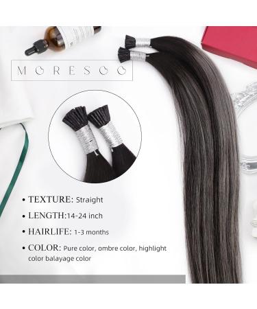 Moresoo Real Hair Extensions - Silver I Tip Ombre 50cm #1B Natural Black to Silver - Silky Smooth Bondings for Thin Hair - 50 Strands / 40g - Buy Online on GoSupps.com