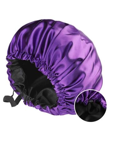 Hiborth Shower Caps for Women and Girls Hair Bonnet Waterproof Reusable Washable Bath Caps All Fit Adjustable Hair Caps Drawstring Lightweight Hair Wrap for Bath Purple