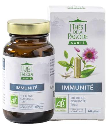 Teas from the Pagoda - Food Supplement Immunity - Fight against Fatigue - White Tea Tulsi Echinacea - 60 Certified Organic Vegetable Capsules 30 Day Program