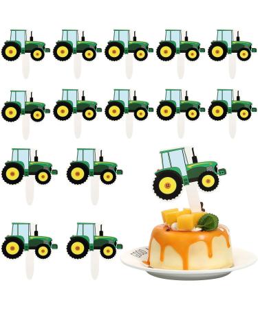 42Pcs Green Tractor Cupcake Toppers Farm Tractor Truck Car Cupcake Picks for Baby Shower Birthday Party Construction Party Supplies Cupcake Toppers