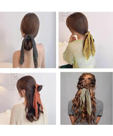 5 Pack Floral Hair Scarves & Ties Chiffon Flower Scrunchies & 2-in-1 Hair Accessories for Women & Girls - Buy Online on GoSupps.com