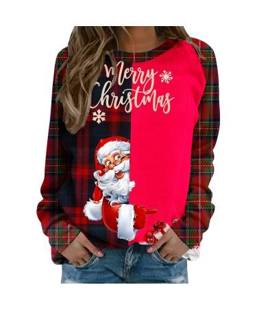 Women's Christmas Sweatshirts Cute Snowman Penguin Print O-Neck Raglan Top Shirt Pullover Comfy Warm Xmas Jumper Winter Long Sleeve Tops Loose Tunic Top Sweaters Z11-red M