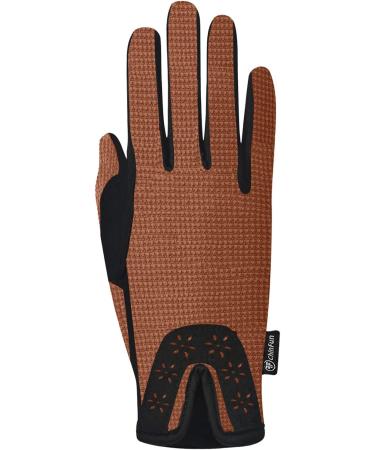 ChinFun Women Horse Riding Gloves - Anti-Slip Equestrian Mittens, Laser Flower Pattern, Stretchable, Sweat Absorbing - Brownish Orange (Small) - Buy Online on GoSupps.com