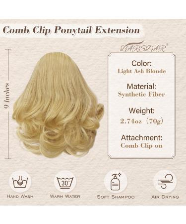 22cm Short Wavy Ponytail Extension - Thick Synthetic Ash Blonde Clip-In Hairpiece for Natural Look | Barsdar Kamm Clip - Buy Online on GoSupps.com