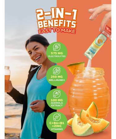 KLASS VIDA Hydration + Immunity Electrolyte Drink Mix Cantaloupe Agua Fresca Flavor | Sugar-Free Powder with Wellmune Acerola Coconut Water & Minerals | 15 Single-Serve Stick Packs Low Calorie - Buy Online on GoSupps.com