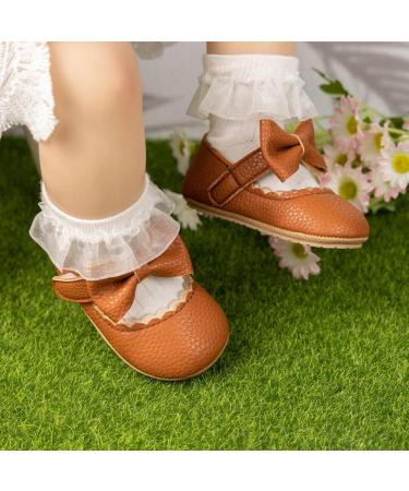 CENCIRILY Baby Girl Mary Jane Shoes | Anti-Slip Soft Sole Flats for Princess Wedding Dress | 12-18 Months, Brown - Buy Online on GoSupps.com