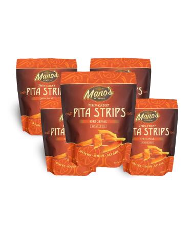 Manos Authentic Pita Chip Strips  Healthy, Thin, Snack-able, Bite Sized Pita Chips  Original (5) Pack 6.5oz each