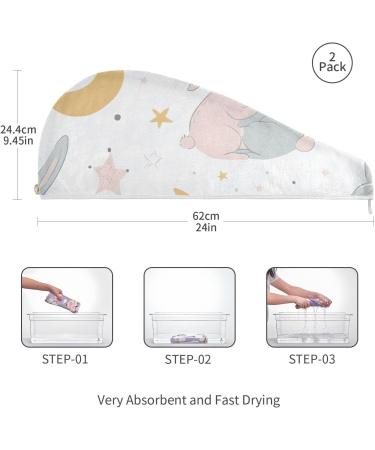 Rabbit The Moon Hair Towel 2 Pack - Super Absorbent Quick Dry Hair Turbans for Women & Girls - Buy Online on GoSupps.com