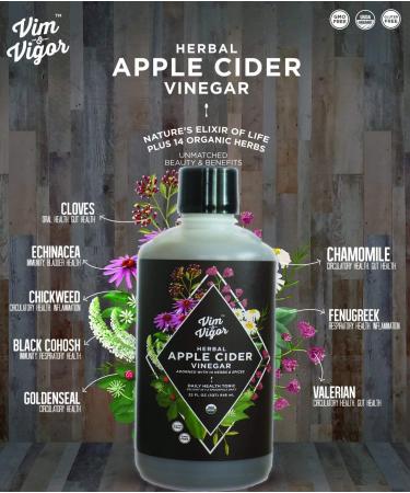 Vim & Vigor Apple Cider Vinegar Herbal Tonic Shots - Certified Organic USA Made - 32oz Bottle for 32 Day Supply - Buy Online on GoSupps.com