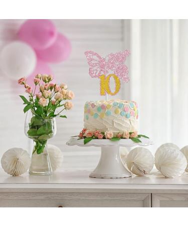 Tenhaisi Pink & Gold 3D Butterfly Flower Sign 10 Cake Topper - Happy 10th Birthday/Anniversary Party Decoration 3D Cake Topper- Girls 10th Birthday Party Supplies - Buy Online on GoSupps.com