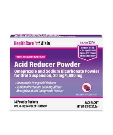 HealthCareAisle Omeprazole and Sodium Bicarbonate Powder for Oral Suspension 20 mg/1 680 mg - 14 Packets - Acid Reducer - Effective Acid Reflux Medicine Treats Frequent Heartburn