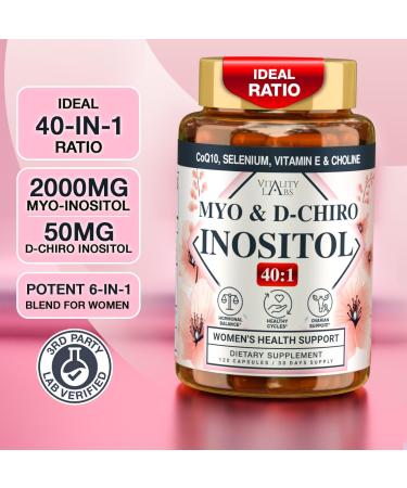 Myo-inositol & D-chiro Inositol Supplement for Women - Ideal 40:1 Ratio Complex for Fertility Hormonal Balance Menstrual Cycle & Ovarian Health Support with CoQ10 Choline & Selenium - 120 Capsules 120 Count (Pack of 1) - Buy Online on GoSupps.com