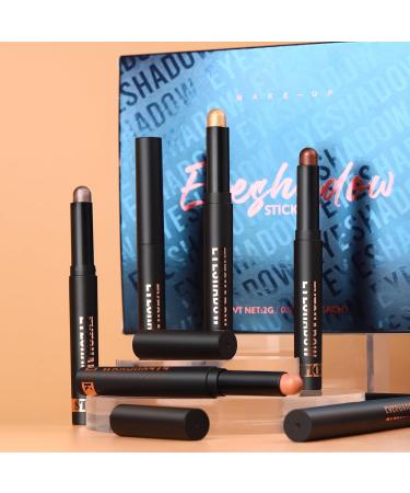 Buy Metallic Shimmer Eyeshadow Stick - Waterproof Eye Brightener & Smoky Makeup Pencil (8 Colors Set) - International Shipping Available - Buy Online on GoSupps.com