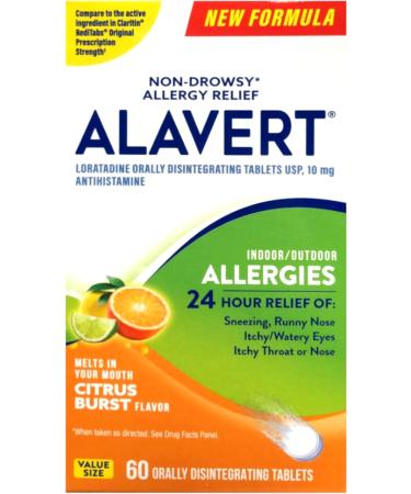 Alavert Allergy Relief 24-Hour Non-Drowsy Tablets Loratadine 10 mg Antihistamine Citrus Burst Flavor 60 Tablets - Buy Online on GoSupps.com