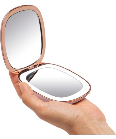 Fancii Mila Compact Makeup Mirror with Natural LED Lights - 1x/10x Magnifying, Rechargeable, Portable Hand Mirror for Travel - Rose Gold - Buy Online on GoSupps.com