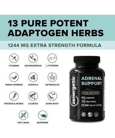 ZENERGETIC Adrenal Support Supplements Cortisol Manager Calm Support Mood & Energy Support with Ashwagandha L-Tyrosine Rhodiola Rosea & Holy Basil 60 Pills Non GMO - Buy Online on GoSupps.com