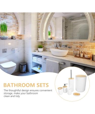 LUOZZY Bathroom Washing Utensils Trash Can Toothbrush Cup Hand Sanitizer Bottle (White) - Organize Your Bathroom Essentials with Style - Buy Online on GoSupps.com