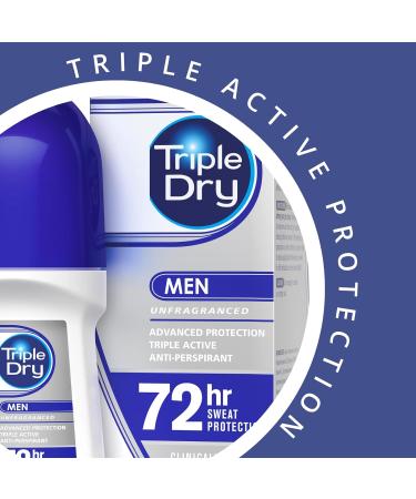Triple Dry Men Anti-Perspirant Roll On 50ml - 72-Hour Protection | Odor Fighting | Fragrance-Free | Clinically Proven | Men's Roll On - Buy Online on GoSupps.com