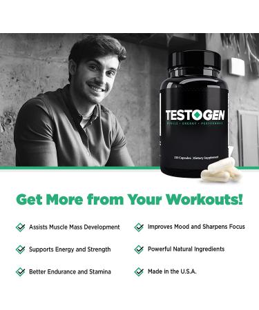 Testogen Testosterone Booster for Men - Natural Male Vitality Supplement to Combat Low Testosterone Fight Fatigue Support Weight Control Increase Muscle Growth  Boost Your Libido - 120 Caps - Buy Online on GoSupps.com