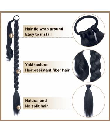 LyoRuSi 30 Inch 2 Pack DIY Braided Ponytail Extension with Hair Tie - Straight Wrap Around Hair Extensions Ponytail (1B) - 2PCS Braided - Buy Online on GoSupps.com