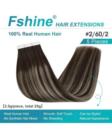 FSHINE 40CM Tape In Hair Extensions - Real Hair Dark Brown to Platinum Blonde #2/60/2 25g - Premium Quality Human Hair - Buy Online on GoSupps.com