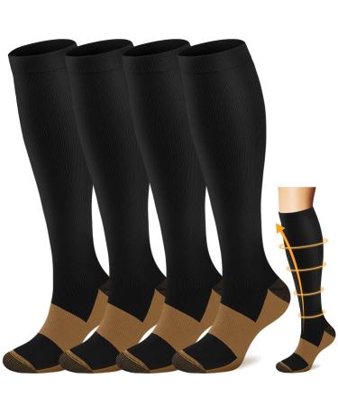 ACTINPUT Copper Compression Socks Men Women Circulation 4 Pairs-Best Support for Nurses,Runningl,Cycling A1 - Black Large-X-Large