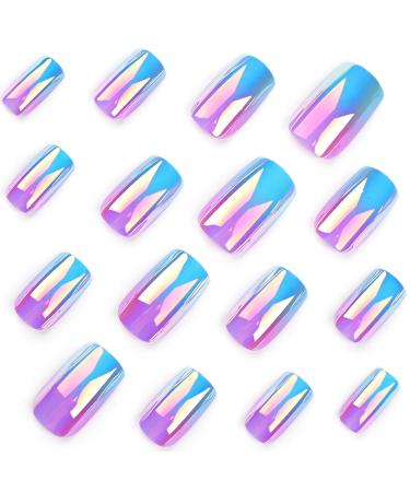 24 Pieces Short Blue Purple Gradient Press On Acrylic Nails - Ballerina Artificial Fingernails for Women & Girls - Perfect Nail Art Manicure - Buy Online on GoSupps.com