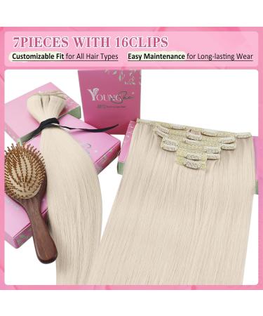 Youngsee Clip-in Extensions Real Hair 55cm Platinum Blonde - 120g Remy Hair Clips (7PCs) - #60A - Buy Online on GoSupps.com