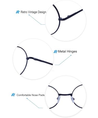 4 Pack Retro Round Reading Glasses for Men & Women - Metal Frame + Glasses Strap - 1.5 Diopters - Buy Online on GoSupps.com