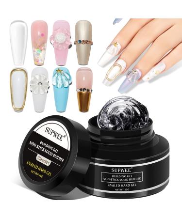 SUPWEE Clear Solid Builder Gel Nail Gel Extension Non-Stick Hand Nail Sculpture Gel Nail Art Hard Gel DIY at Home 30g Clear-30g