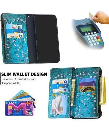 Miago 9 Card Slots Leather Case for Huawei Y5 2019 - Colorful Zipper Flip Wallet Cover - Blue Flower PU Leather Protective Case - Buy Online on GoSupps.com