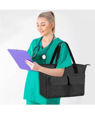 CURMIO Home Health Nurse Tote Bag - Professional Medical Supplies Bag for Nurses and Doctors with Laptop Sleeve and Pockets - Black - Buy Online on GoSupps.com