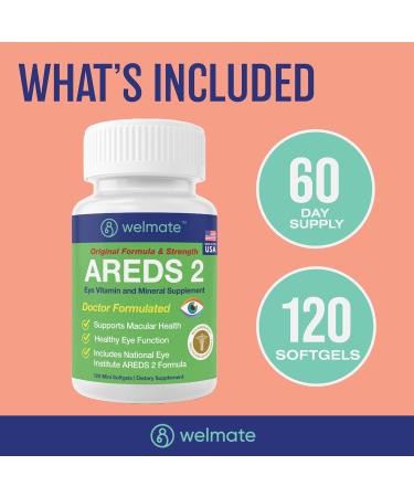 WELMATE - AREDS 2 (60 Servings) - Eye Vitamin and Mineral Supplement - Vitamin C Zinc Lutein Zeaxanthin - Macular Health - Doctor Formulated & Tested - Eye Care - Gluten Free - 120 Mini Softgels 120 Count (Pack of 1) - Buy Online on GoSupps.com