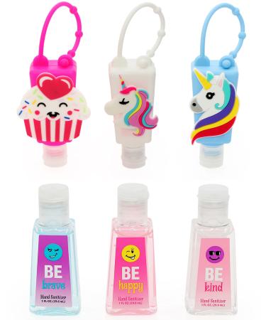 RALME Kids Hand Sanitizer for Girls Pack of 3 with Cupcake & Unicorn Hand Sanitizer Holders with Sanitizer Bottles Included